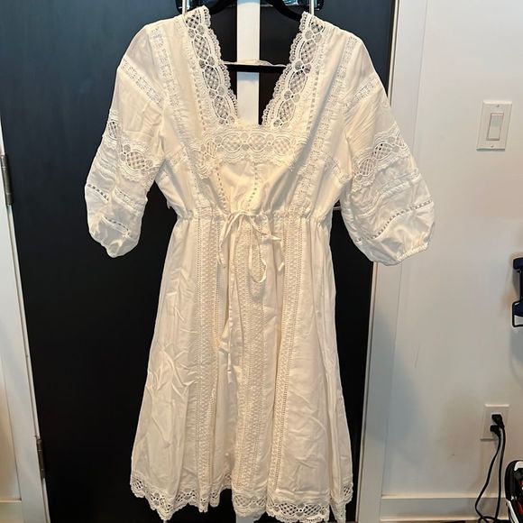 Eri + ali from Anthropologie - white mini/midi dress with lace details - small - Picture 1 of 5